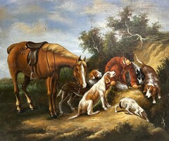 Artist to be identified: Fox hunt - genre scene depicting a gentleman's hunt /invoice provided/