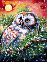 Majestic owl in the snowfall - acrylic painting / Majestic owl in the snowfall - acrylic painting