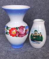 Retro kézi  festésű kerámia váza és  Esztergom feliratú porcelán váza