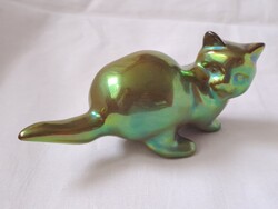 Hibátlan Zsolnay eozin visszafelé néző cica / macska figura