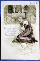 Antik francia dombornyomott  képeslap - Faust operájából Margit imája
