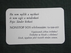 Kártyanaptár,Fejes Sándor NON-STOP zár riasztó szerelő,Pécs, 1997   (7)