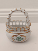 Hibátlan! Herendi porcelán zöld Apponyi mintás füles kosárka