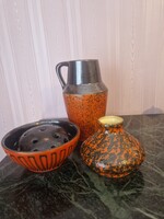 3 db retro Tófej iparművészeti  kerámia: kancsó / kiöntő, ikebana / virágrendező és váza