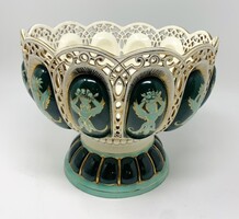 Gyönyörű antik ENTW Behrmann porcelán jelzett áttört mintájú asztalközép Nagy Sári kézi festés RZ