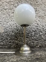 Art Deco / Bauhaus asztali lámpa nikkel és opál búra - vintage design retro space age
