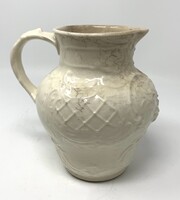Antik 19.sz-i Zsolnay porcelán kancsó kanna jellegzetes fehér fajansz dombormintás díszítéssel RZ