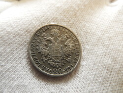 1853 C PRÁGA patinás ezüst 20 kreuzer krajcár RITKA -FERENC JÓZSEF !!! (LA0)