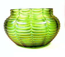 Around 1905 ART NOUVEAU LOETZ-KRALIK IRIDESCENT GREEN GLASS PLATE