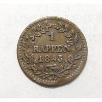 Németország,1 rappen 1843 - Luzern - VERDEHIBÁS EF+ réz