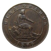 Spanyolország,10 centimos 1870 VF+ bronz