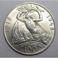 Csehszlovákia,100 korun 1948 - Függetlenség 30. évfordulójára UNC  14g500