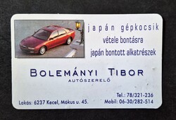 Bolemányi Tibor autószerelő Japán autók bontott alkatrészek Kecel kártyanaptár 1997