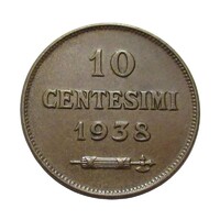 San Marino,10 centesimi 1938 EF+ bronz