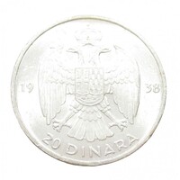 Jugoszlávia,20 dinara 1938 EF+ ezüst 9g750