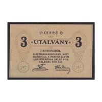 Magyarország,3 korona 1919 - Pester Lloyd - ALACSONY SORSZÁM aUNC+