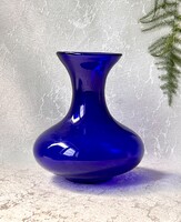Mid-century modern, kobaltkék, kecses hagyma testű fújt üveg váza