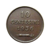 San Marino,10 centesimi 1936 EF+ bronz