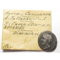 Görögország,Didrachm i.e. 405-400 - Pallas Athéné - Emberfejű bika - Hyria Campania EF ezüst 7.040g