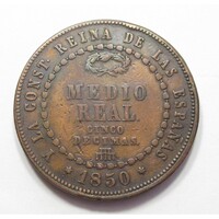Spanyolország,1/2 real 1850 VF réz