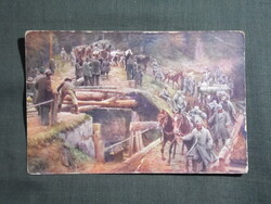 Képeslap,első világháború,pozíció építése Szerbiában a fronton, katona,fegyver,1914-