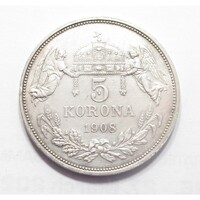 Magyarország,5 korona 1908 EF- ezüst 24g900