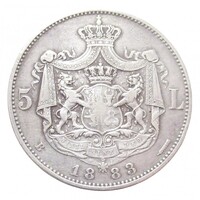 Románia,5 lei 1883 VF ezüst 25g900
