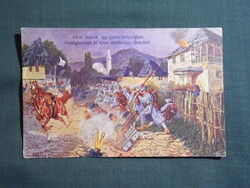 Képeslap,első világháború,Utcai harcok egy Szerb helységben,katona,fegyver ,1917-