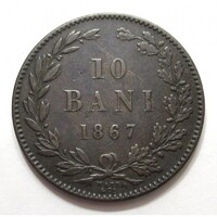 Románia,10 bani 1867 - Watt & co. VF+ réz