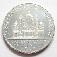 Ausztria,2 schilling 1937 PP - Károly-templom aUNC+ ezüst 12g640