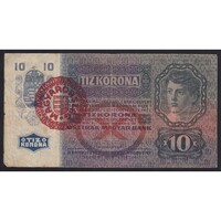 Magyarország,10 kronen/korona 1920 - MAGYARORSZÁG FELÜLBÉLYEGZÉS F
