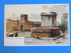 Olasz Képeslap - Pompeji ókori romvárosa, litográfia - Pompei - Via delle Tombe, a Sírok utcája