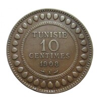 Tunézia,10 centimes 1908 VF bronz