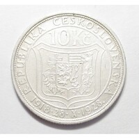 Csehszlovákia,10 korun 1928 - Függetlenség - Tomas Masaryk politikus EF+ ezüst 10g700