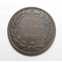 Románia,10 bani 1867 - Heaton VF+ réz