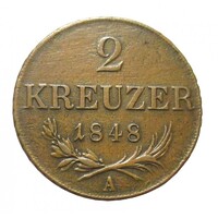 Ausztria,2 krajcár 1848 A VF+ réz