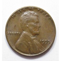 USA,wheat cent 1955 - 5 OVER 5 EF+ bronz