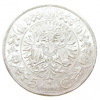 Ausztria,5 corona 1909 - Schwartz aUNC+ ezüst 25g900