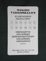 Kártyanaptár,Mikro videokazetta kölcsönző,tagsági igazolvány,Pécs,1997   (7)