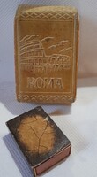 Vintage olasz mechanikus bőr cigarettatárca és gyufatartó tok - ROMA