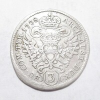 Ausztria,III. Károly 3 krajcár 1738 - Bécs EF ezüst 1.60g