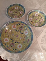 Vintage Jingdezhen Sárga Mun Shou  (Longevity) tányérok  3 db