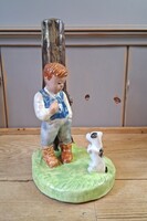 Boy with Dog - Hollóházi Ceramic Lamp Base