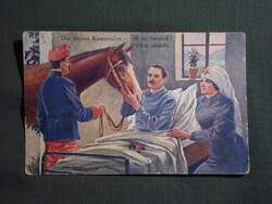 Képeslap,Osztrák Magyar hadsereg,katona levél,honvéd,huszár lovával, katonai kórház,1917-
