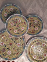 Sárga betűjeles "Mun Shou" kínai porcelán tányérkák 9 db
