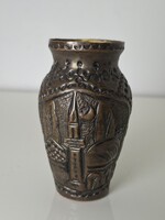 Antik kalapált minaret díszes bronz váza 9.3 cm ~1890
