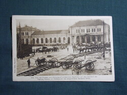 Képeslap,Osztrák Magyar hadsereg,Litvánia,Kowno,Kaunas erőd pályaudvar,katona,ágyú ,1917-
