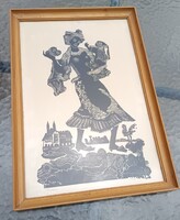 Kopasz Márta Linómetszet -  Szögedi Nő - 1977.