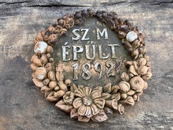 Antik épületkerámia 1892 évszámmal, épületdísz, építőanyag, népi, parasztház