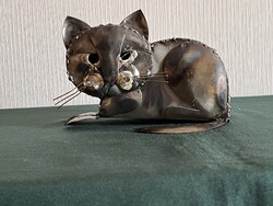 Seated cat welded steel sheet sculpture AVO Mexico (F0070)